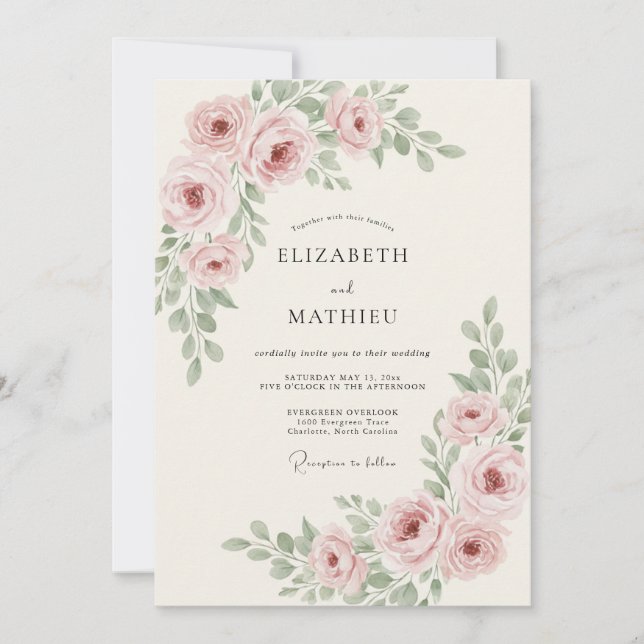 Mauve Olive Peony Wedding Invitation (Front)