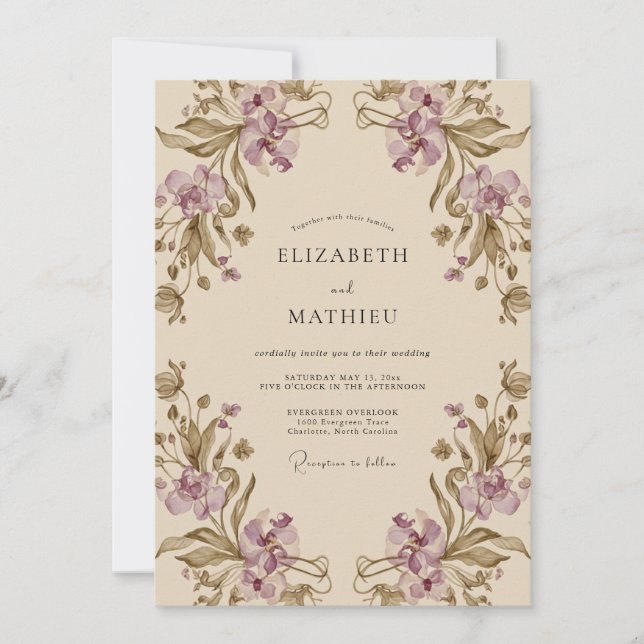 Mauve Olive Vine Wedding Invitation (Front)