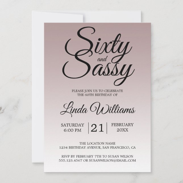 Mauve Ombre 60 and Sassy 60th Birthday Invitation (Front)