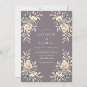 Mauve Ornate Autumn Wedding Invitation
