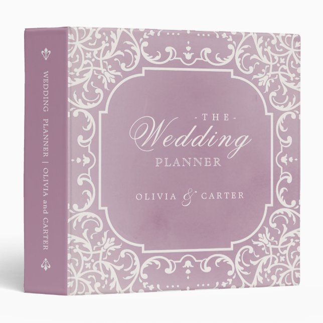 Mauve ornate romantic vintage wedding planner binder (Front/Spine)