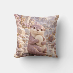Mauve Otter Pearl Pebble Enchanted Blossom Lake Throw Pillow