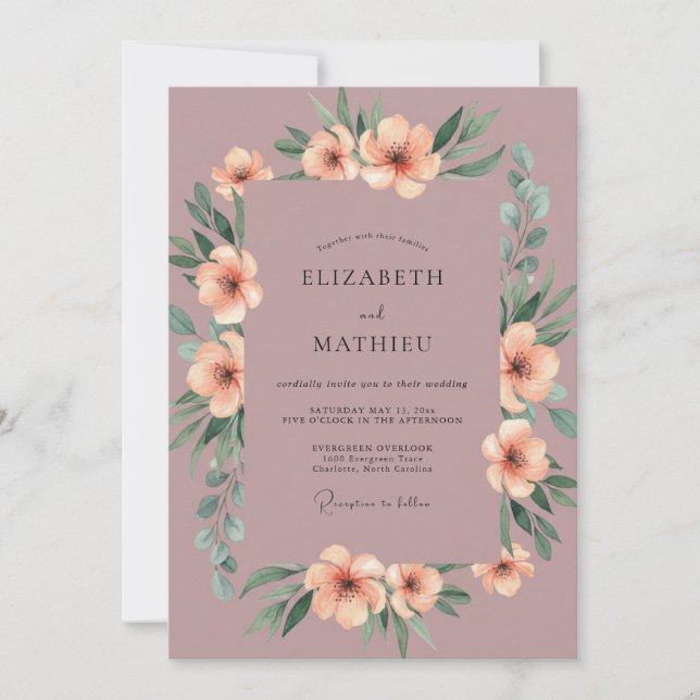 Mauve Painted Blossom Wedding Invitation (Front)
