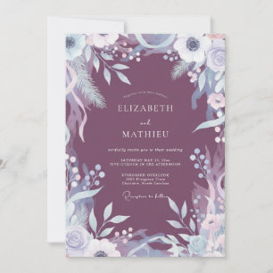 Mauve Painted Leafy Wedding Invitation