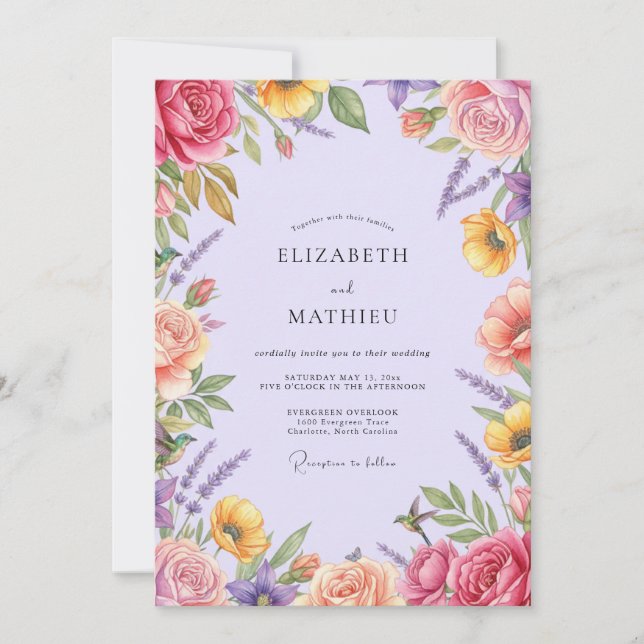 Mauve Painted Wildflower Wedding Invitation (Front)