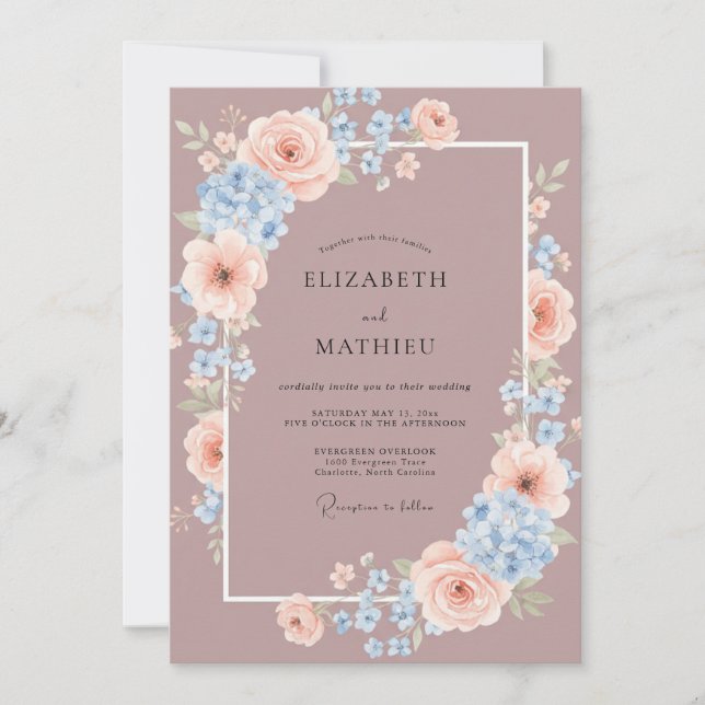 Mauve Peaceful Spring Wedding Invitation (Front)