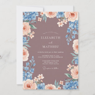 Mauve Peach Floral Wedding Invitation