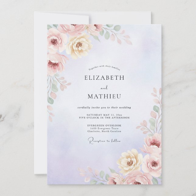 Mauve Peach Peony Wedding Invitation (Front)