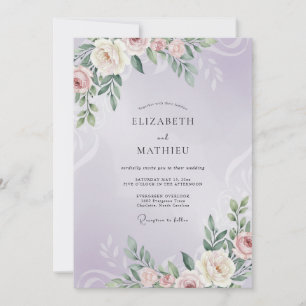 Mauve Peony Foliage Wedding Invitation