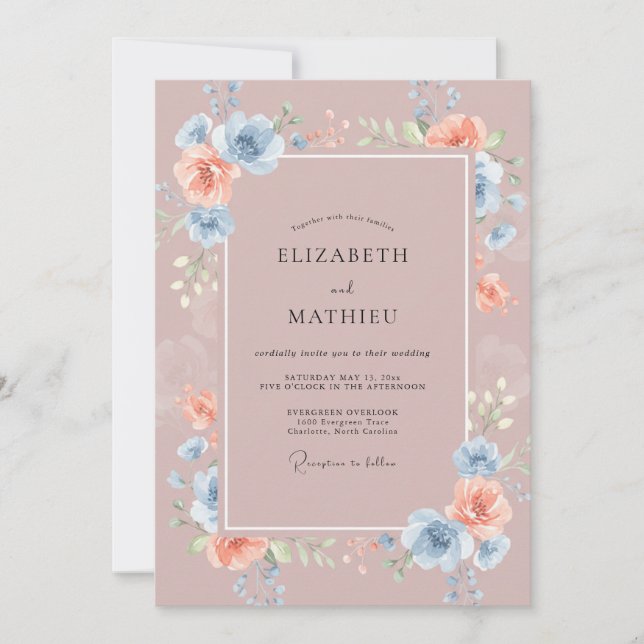 Mauve Periwinkle Petal Wedding Invitation (Front)