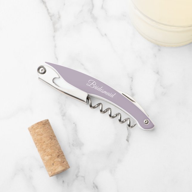 Mauve Personalized Wedding Bridesmaid Corkscrew (Front)