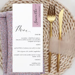 Mauve Personalized with Guest Name Elegant Menu<br><div class="desc">Why spend in place cards and menu cards when you can have an elegant All-in-one elegant Menu personalized with each guest name! Contemporary, simple and elegant design with beautiful modern hand written calligraphy. Stripe on the top right corner in mauve tone with guest name in black. Back in same mauve...</div>