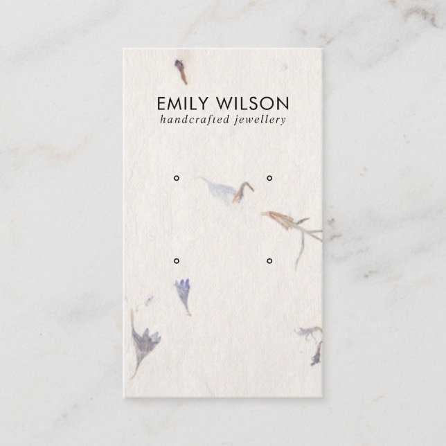 MAUVE PETAL HANDMADE PAPER 2 STUD EARRING DISPLAY BUSINESS CARD (Front)