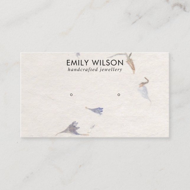 MAUVE PETAL HANDMADE PAPER STUD EARRING DISPLAY BUSINESS CARD (Front)