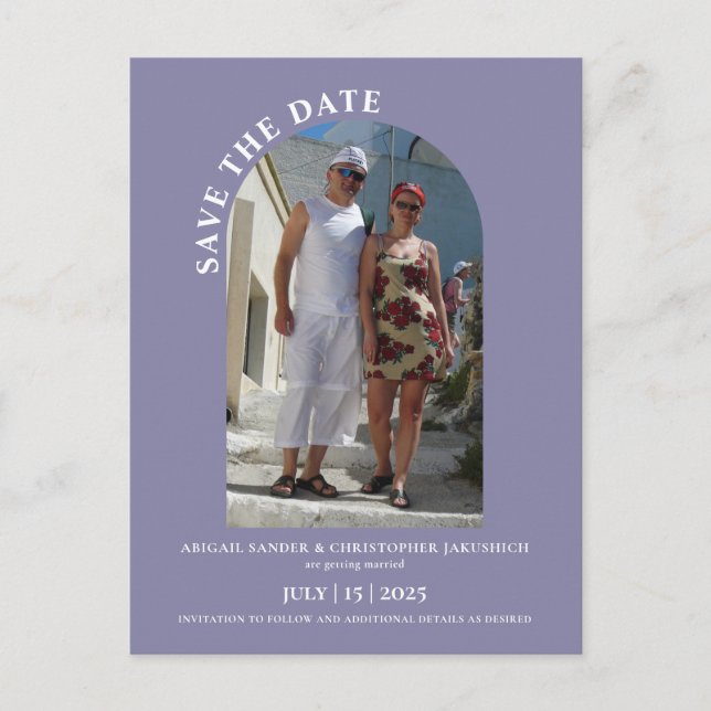 Mauve Photo Save the date Invitation Postcard (Front)