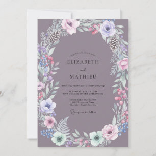 Mauve Pine Wreath Wedding Invitation