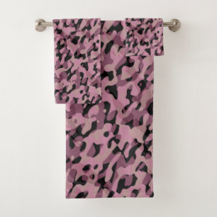 Mauve pink and Charcoal Camo abstract Bath Towel Set