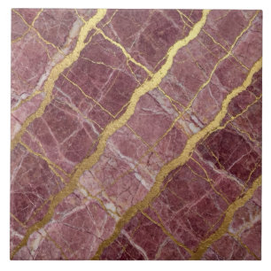 Mauve Pink and Gold Marble Tile