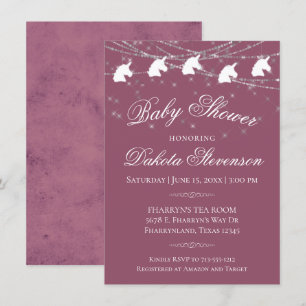 Mauve PInk Baby Shower   Unicorn String Lights Invitation