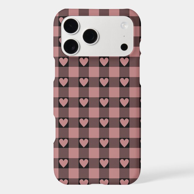 Mauve Pink Black Buffalo Heart Plaid Phone Case (Back)