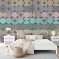 Mauve Pink Blue Beige Grey Circles Squares Pattern