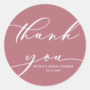 Mauve Pink Calligraphy Bridal Shower Thank You Classic Round Sticker