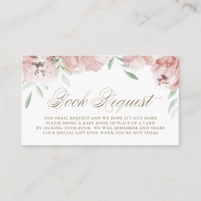 Mauve Pink Floral Baby Shower Book Request Card (Front)