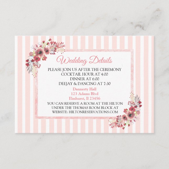 Mauve Pink Flowers Wedding Detail Card (Front)