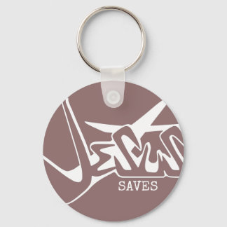 Mauve Pink Graffiti Jesus Saves Keychain