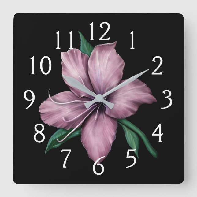 Mauve Pink Lily Square Wall Clock (Front)