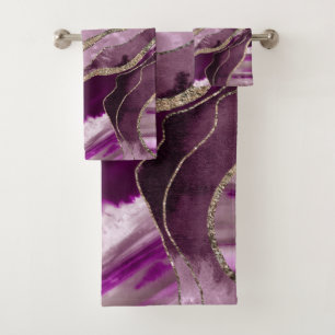Mauve Pink Marble Agate Gold Glitter Glam #1 Bath Towel Set