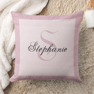 Mauve Pink Modern Unique Typography Monogram Name Throw Pillow