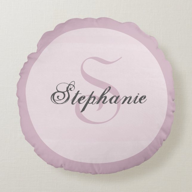 Mauve Pink Modern Unique Typography Monogrammed Round Pillow (Front)