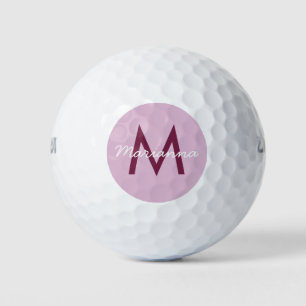 Mauve Pink Name and Modern Monogram Golf Balls