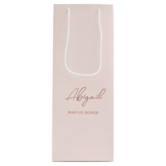 Mauve & Pink Personalized Name Wedding Party Wine Gift Bag