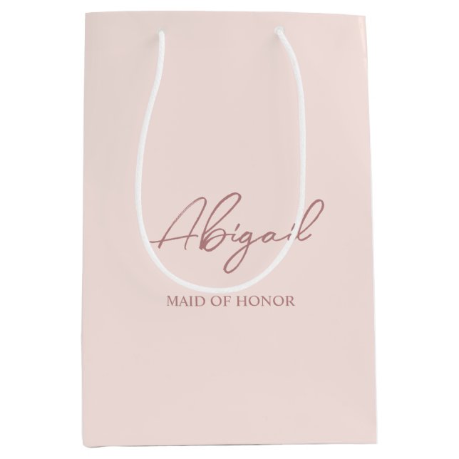 Mauve & Pink Personalized Wedding Party Name Gift Medium Gift Bag (Front)