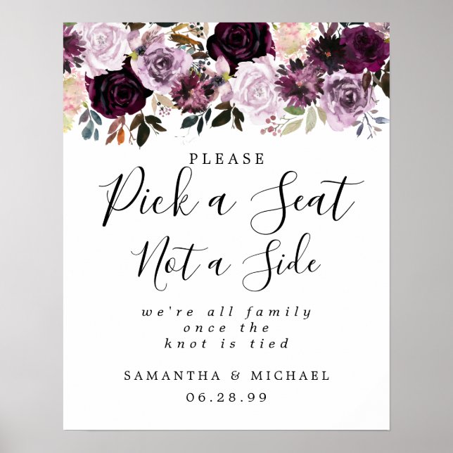 Mauve Pink Rose Floral Pick A Seat Not A Side Poster (Front)