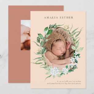 Mauve Pink Vertical Photo Baby Birth Announcement