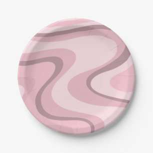 Mauve Pink Wave Soft Liquid Swirl Abstract Pattern Paper Plate
