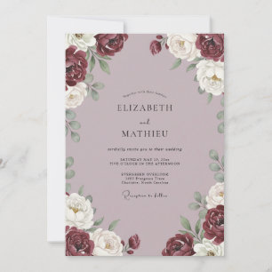 Mauve Plum Peony Wedding Invitation