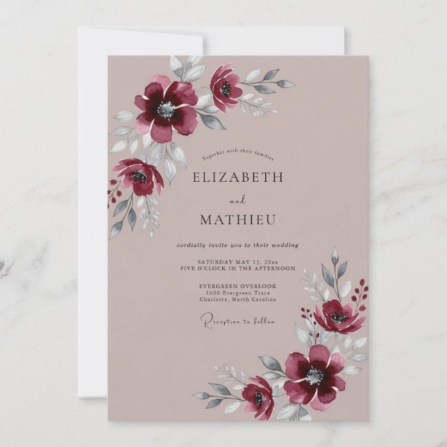 Mauve Polished Winter Wedding Invitation (Front)