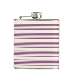 Mauve purple and beige five stripes pattern hip flask