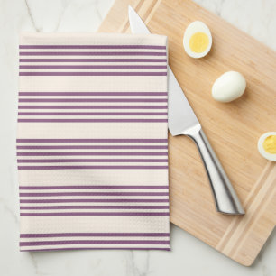 Mauve purple and beige five stripes pattern kitchen towel
