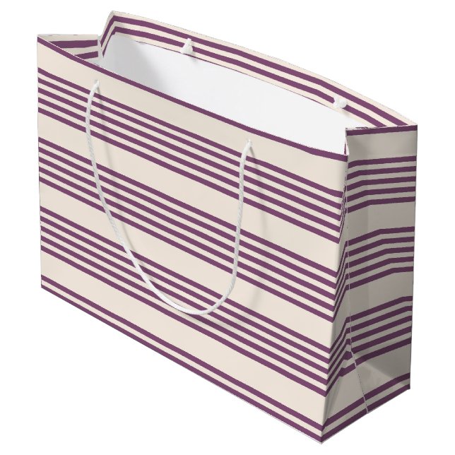 Mauve purple and beige five stripes pattern large gift bag (Back Angled)