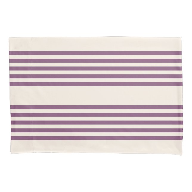 Mauve purple and beige five stripes pattern pillowcase (Front)