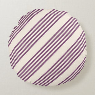 Mauve purple and beige five stripes pattern round pillow