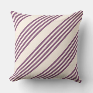 Mauve purple and beige five stripes pattern throw pillow