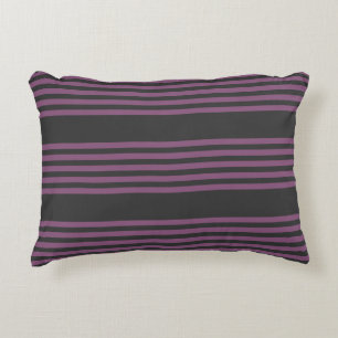 Mauve purple and charcoal five stripes pattern accent pillow