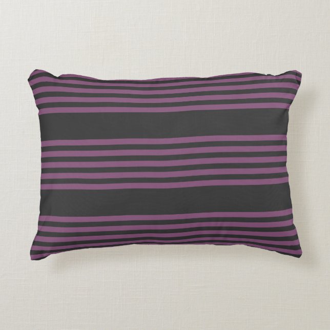Mauve purple and charcoal five stripes pattern accent pillow (Front)
