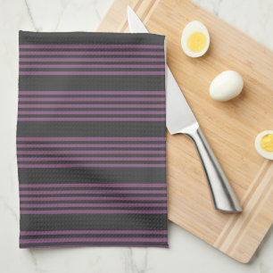 Mauve purple and charcoal five stripes pattern kitchen towel